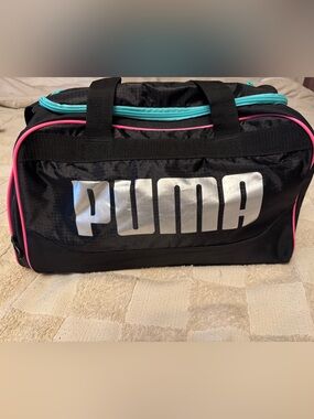 Puma Black Duffle with Teal and Pink Trim